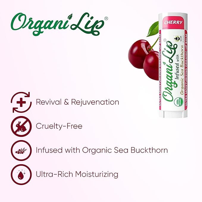 OrganiLip USDA Certified Organic Lip Balm for Nourishing Cracked or Dry Lips - All-Day Ultra Moisturizing Lip Care in Oval Shaped Tubes - 3-Pack (Cherry)-VivaGrace Women