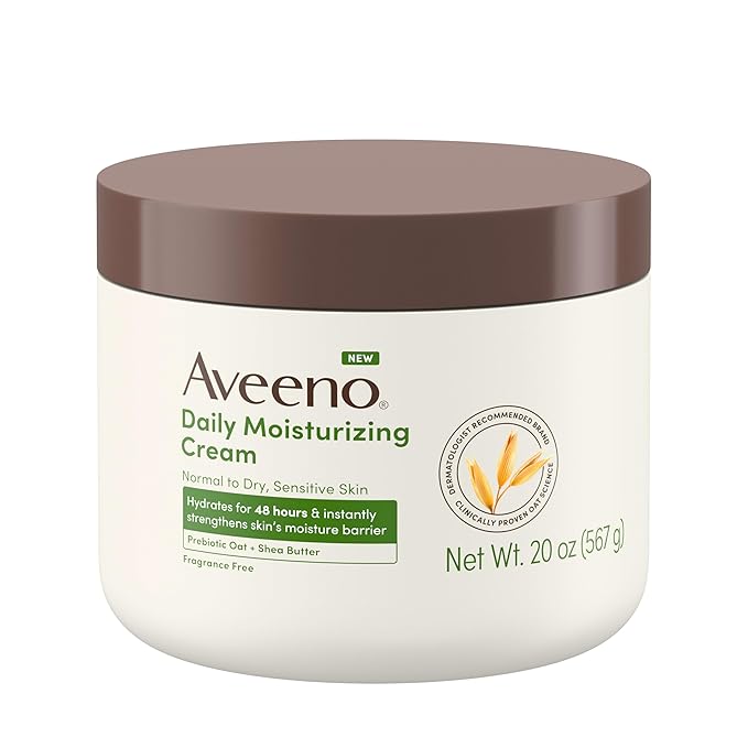 Aveeno Daily Moisturizing Cream with Prebiotic Oat & Shea Butter for Body, Face & Hands Moisturizer Cream, Hydrates Normal to Dry, Sensitive Skin, Fragrance Free, Non-Comedogenic, 20 oz-VivaGrace Women