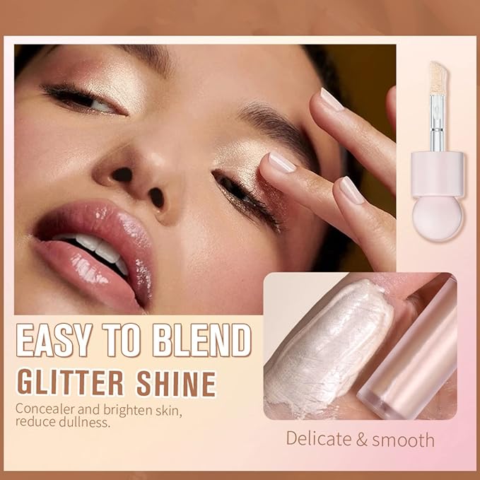 Liquid Highlighter Natural Glow For Face & Body, Waterproof Moisturizing Light Liquid Luminizer For Long Lasting Shimmer, Contour Highlighter Stick Easy to Apply with Cushion Applicator-VivaGrace Women