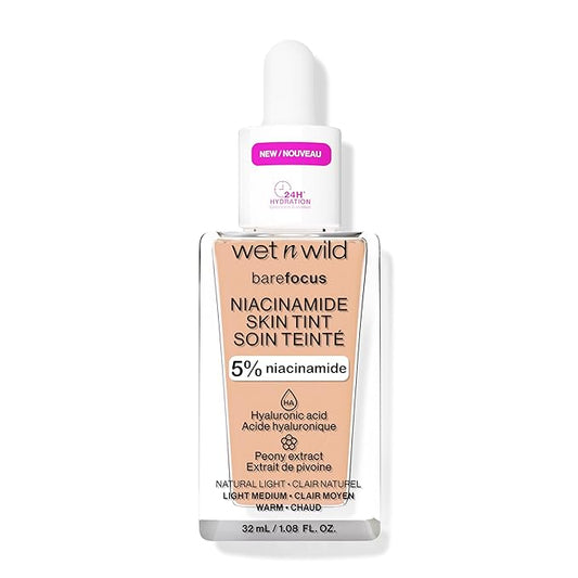 wet n wild Bare Focus Skin Tint, 5% Niacinamide Enriched, Buildable Sheer Lightweight Coverage, Natural Radiant Finish, Hyaluronic & Vitamin Hydration Boost, Cruelty-Free & Vegan - Light-VivaGrace Women