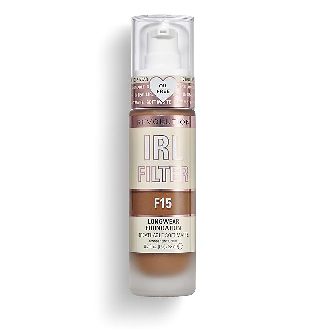 Revolution Beauty, IRL Filter Longwear Foundation, Soft & Breathable Formula, Medium to Full Coverage, Matte Finish, F15, 0.7 Fl. Oz-VivaGrace Women