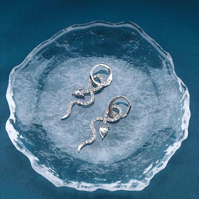 Gothic Crystal Snake Drop Earrings Silver Serpent Earrings Punk Snake Hoop Earrings Unusual Halloween Earrings Jewelry for Women and Girls-VivaGrace Women
