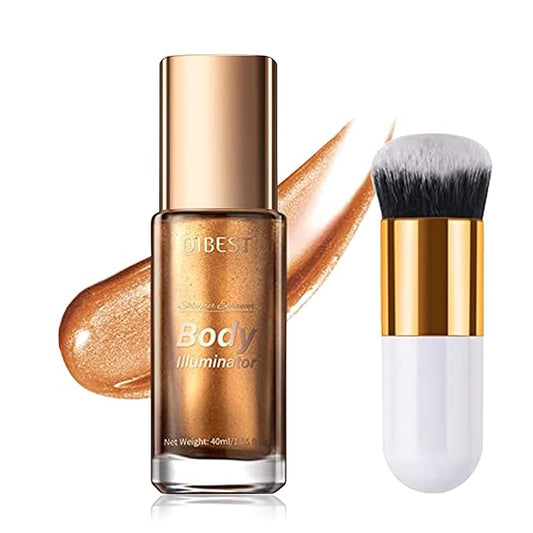 40ml Body Shimmer Oil,Liquid Body Illuminator, Waterproof Moisturizing And Glow For Face & Body, All-In-One Makeup Liquid Illuminator, Summer Body Luminizer,Makeup Brush Include (03#Bronze Gold)-VivaGrace Women