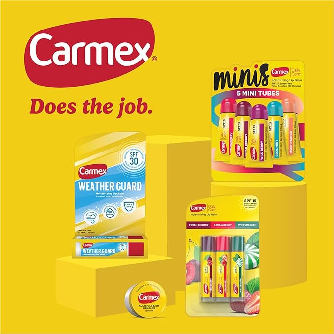 Carmex Daily Care Moisturizing Lip Balm Pack, SPF 15, Strawberry & Cupcake Batter Flavor Variety Pack Bag, 9 Count (7 Sticks, 2 Tubes)-VivaGrace Women