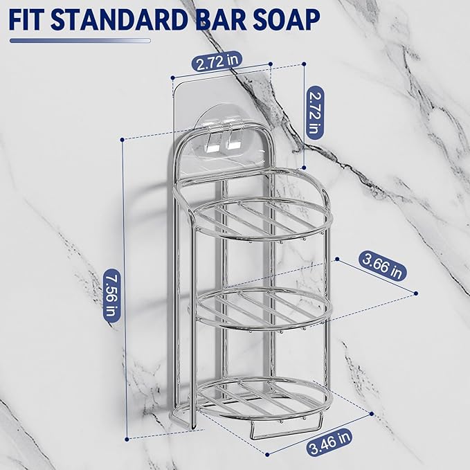 Silver 3-Tier Shower Soap Shampoo Bar Holder, Self Adhesive & Freestanding Draining Soap Dish Caddy for Bathroom Wall Accesories Decor-VivaGrace Women