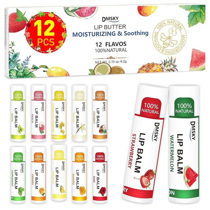 DMSKY 12 Pack Lip Balm, Natural Lip Balm Bulk with Vitamin E and Coconut Oil, Moisturizing Soothing Chapped Lips, Gifts for Women Stocking Stuffers Party Favors-VivaGrace Women