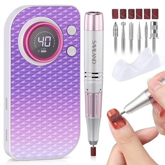 SAVILAND Essentials Electric Nail Drill: 40000RPM High-Torque Nail File Quick Removal for Acrylic Nails Easy Operation Portable Nail Drill for Beginner Home DIY Nail Art Manicure Pedicure-VivaGrace Women
