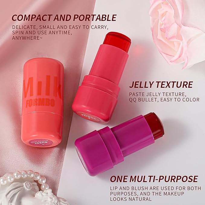 Cooling Water Jelly Tint Blush Makeup Blush Stick 3-in-1 Lip and Cheek Tint Stain Jelly Blush Multi-use Clear Glossy Gel Blush,0.18 Oz (4 Colors, 0.18 Oz)-VivaGrace Women