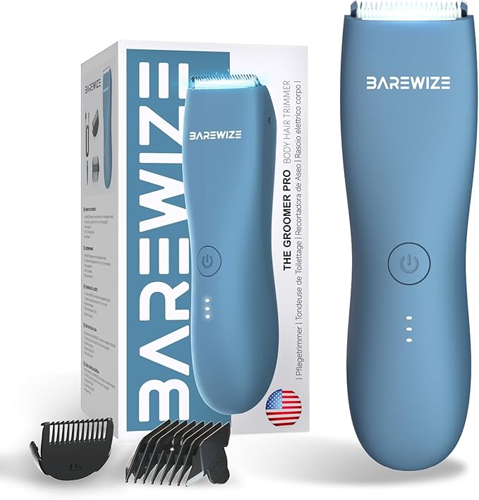 Body Hair & Pubic Hair Trimmer for Men & Women, Painless Electric Body & Bikini Shaver | Waterproof, Type-C Rechargeable, LED Light, Replaceable Blade, Manscape Personal Groomer (Denim Blue)-VivaGrace Women