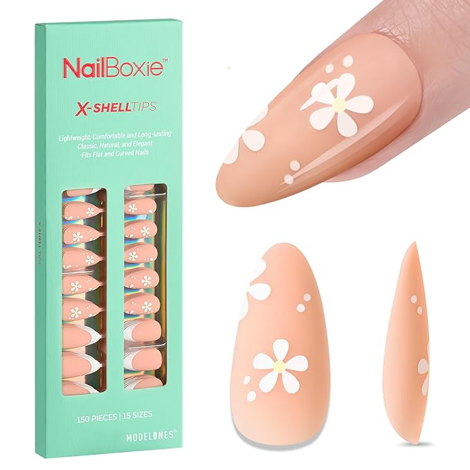 modelones Press on Nails, 150 Pcs French Tip Press on Nails, NailBoxie Brown Almond Shape Nail Tips, Natural Salon Finish Fake Nails, Ideal for Wedding, Party, Daily DIY Nail, 15 Sizes-VivaGrace Women