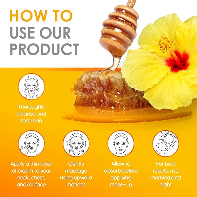 Hibiscus & Honey Firming Cream, Neck Firming Cream, Skin Tightening Cream, Skin Firming and Tightening Lotion, Reduce the Look of Neck Lines, Tightens & Smooths - With Collagen & Hyaluronic Acid 1.7OZ-VivaGrace Women