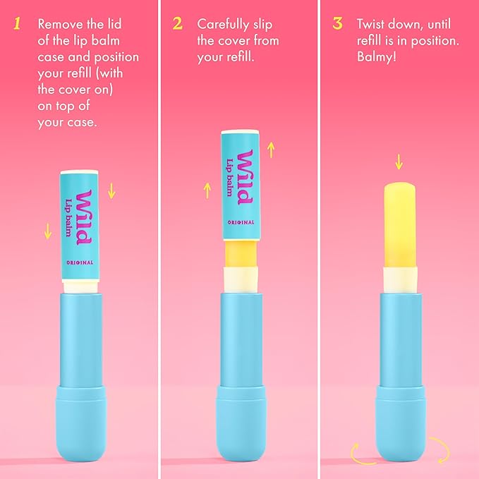 Wild Refillable Lip Balm Starter Kit - Includes Blue Aluminum Case & 3 Pack Lip Balm Refills in a Variety of Scents - Includes Coconut & Vanilla, Passionfruit Swirl & Watermelon Flavors-VivaGrace Women