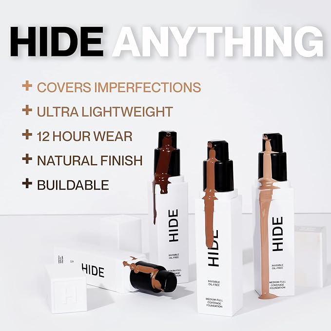 HIDE PREMIUM Liquid Foundation, Multi-Use Waterproof Foundation, Medium/Full Coverage Foundation, Shades for All Skin Types (See Shade Finder), Light Beige, 1 fl oz-VivaGrace Women