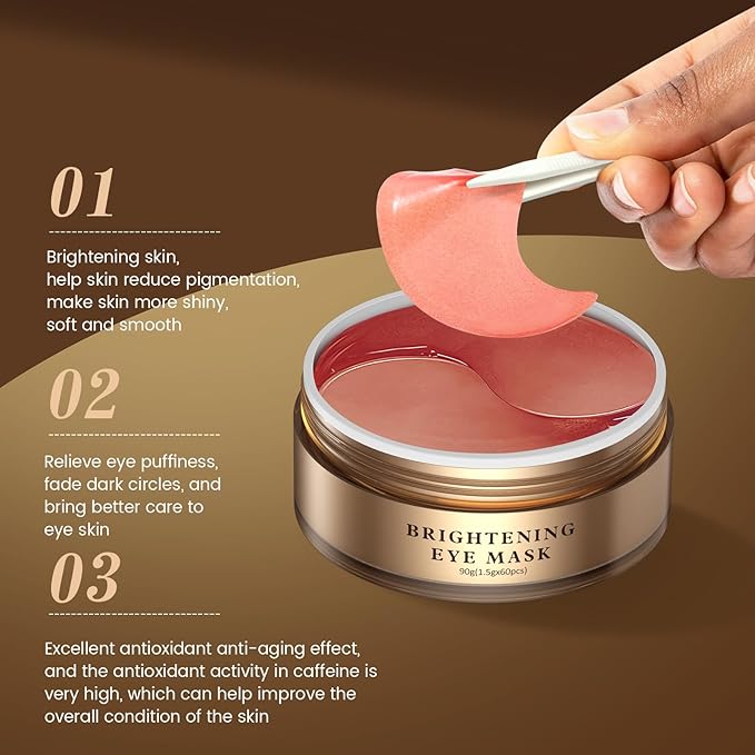 Caffeine Brightening Eye Masks - Under Eye Patches for Dark Circles, Eye Bag, Wrinkle, Puffiness with Hyaluronic Acid - Hydrating Eye Masks for Women and Men, Less Tired-VivaGrace Women