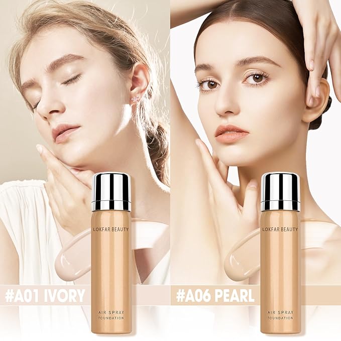 AirBrush Foundation Spray, Silky Mist Foundation Spray Makeup Set with Brush, Full Coverage Foundation for Smooth Radiant Finish, Formula Breathable Lightweight Hydrating | #A06 Pearl-VivaGrace Women