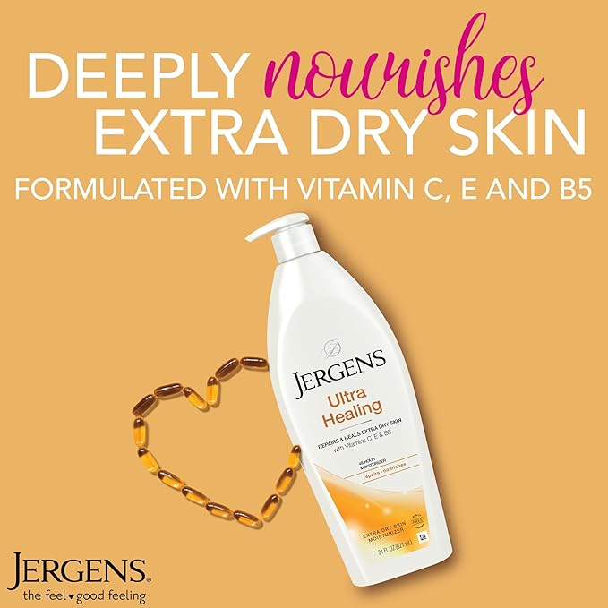 Jergens Ultra Healing Dry Skin Lotion, Hand and Body Moisturizer for Quick Absorption into Extra Dry Skin with Hydralucence Blend, Vitamins C, E and B5, White, 21 oz, Pack of 3-VivaGrace Women