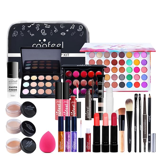 Pure Vie All-in-One Holiday Gift Makeup Set Cosmetic Essential Starter Bundle Include Eyeshadow Palette Lipstick Concealer Blush Mascara Foundation Face Powder - Makeup Kit for Women Full Kit-VivaGrace Women