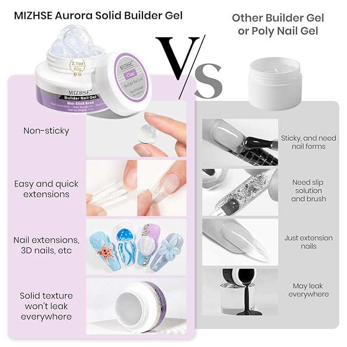 MIZHSE 2PCS 60g Clear and White Solid Builder Gel for Nails, 3D Sculpting Gel for Nail Art with Gold Silver Chrome Powder Nail Form Molding Builder Gels Kit for Women Home DIY Manicure-VivaGrace Women