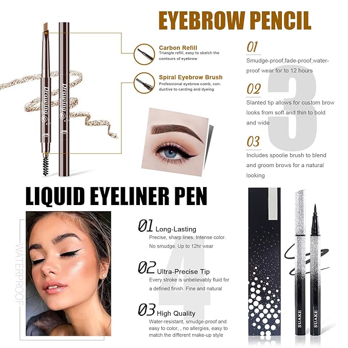 All in One Makeup Kit for Women Full Kit, includes 12 Colors Eyeshadow, 5PCS Brush Set, Eyebrow Pencil, Eyeliner & Mascara, Contour Stick, Primer & Liquid Highlighter With Cosmetic Bag Makeup Set-VivaGrace Women