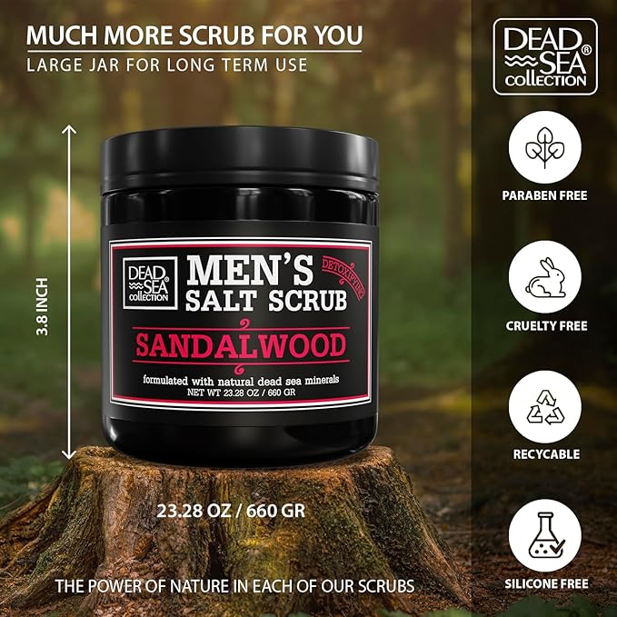 Salt Body Scrub Sandalwood For Men – Moisturizes, Exfoliates & Nourishes Skin – Cleanses & Detoxifies with Dead Sea Minerals - Dead Sea Collection – 23.28 OZ-VivaGrace Women
