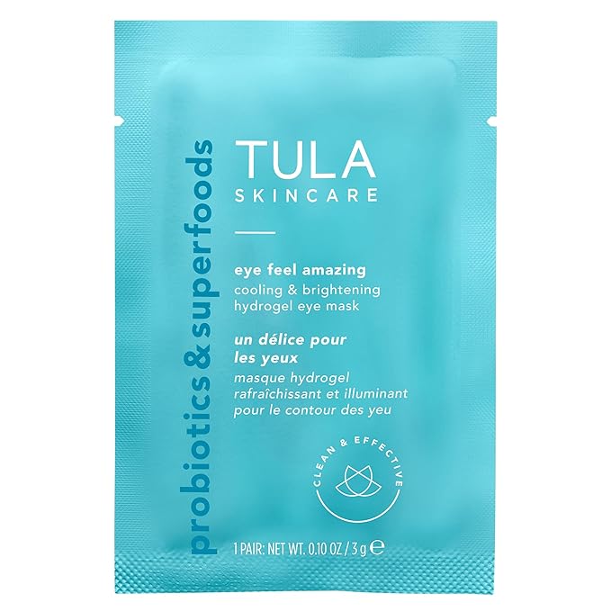 TULA Skin Care Eye Feel Amazing Cooling & Brightening Hydrogel Eye Masks - Fights Puffiness & Soothes Undereyes, Contains Hyaluronic Acid & Niacinamide, Caffeine & Chamomile, 4 packettes, 0.10 oz.-VivaGrace Women