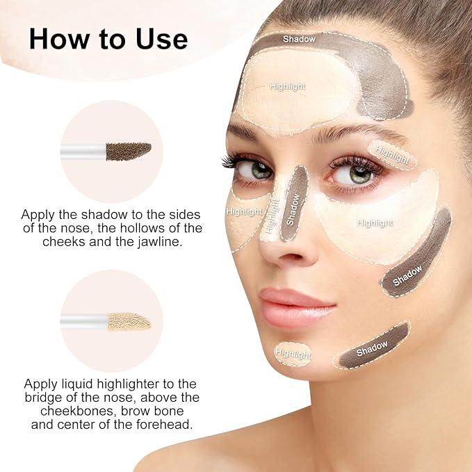 2 in 1 Bronzer and Highlighter Stick,Non-greasy & Non-drying Contour Pencil,Easy to Create a Natural Shimmery Finishing,Long Lasting & Waterproof Face Brighten Make up Pen-VivaGrace Women