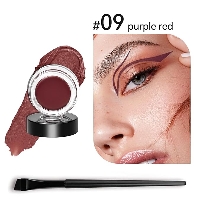Eyeliner Gel Set,Long Lasting Waterproof Gel Eyeliner With 5.51 IN Long Eyeliner Brush,High-Intensity Pigments Smudge-Proof Eye Liner Makeup Creamy Eyeliner Gel 5G-Purple Red
