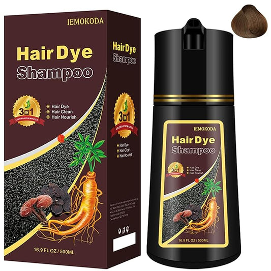 Instant Brown Hair Dye Color Shampoo 3 in 1 for Gray Hair Coverage - Herbal, Easy to Use, Long Lasting for Women & Men, 500Ml (Dark Brown)-VivaGrace Women