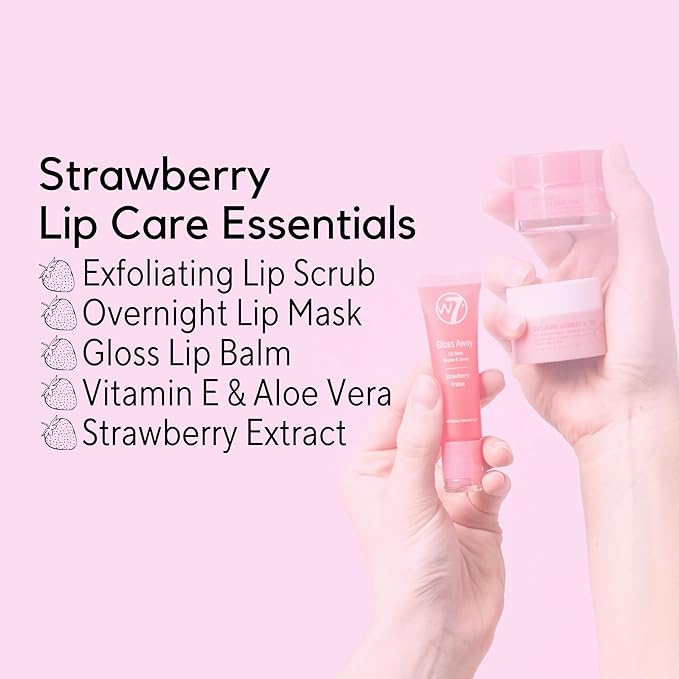 W7 Sweet Dreams Lip Care Trio - 3 Piece Set - Overnight Lip Mask, Lip Balm & Lip Scrub - Strawberry-VivaGrace Women