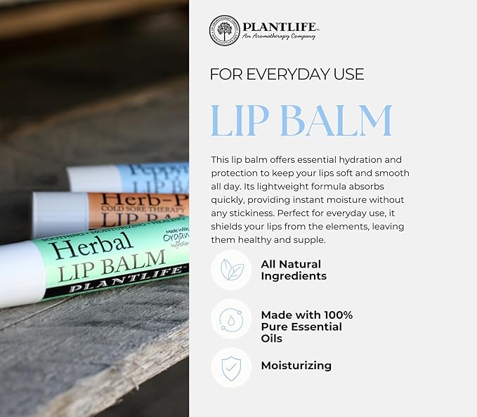 Plantlife Herbal Lip Balm - Organic Lip Balm Made with Beeswax, Calendula & Chamomile - Soothing Lip Balm for Chapped Lips - Helps Moisturize Lips & Works on Minor Cuts & Scrapes - Made in California-VivaGrace Women