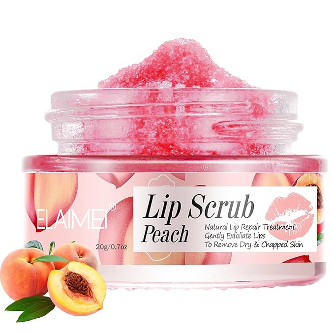 Lip Exfoliator Scrub, Lip Exfoliator Scrub and Moisturizer, Sugar Lip Scrub for Dry Cracked Lips, Gently Exloliate, Exfoliating Lip Scrub For Lip Repair, Nourish Lips (Peach)-VivaGrace Women