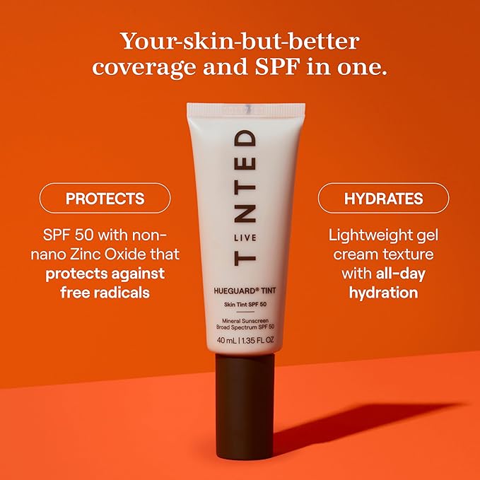 Live Tinted Hueguard Skin Tint SPF 50 - Tinted Mineral Sunscreen with Light-Medium Buildable Coverage With a Hydrating and Radiant Finish - Water and Sweat Resistant, 1.35 fl oz - Shade 10-VivaGrace Women