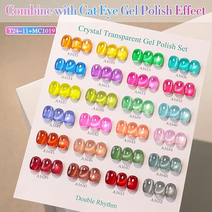 Double Rhythm 28Pcs 0.5Oz Gel Nail Polish Set Same Color Same Bottle Soak Off Gel Polish Kit Nail Art Manicure Salon DIY at Home for Women (Neon Jelly Sheer Collection-T24-11)-VivaGrace Women