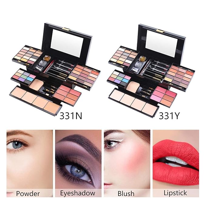54 Colors All in one Makeup Gift Set Holiday Birthday Beauty Cosmetic Essential Starter Bundle Include 39 Eyeshadow Palette, 6 Blush, 6 Sponge Stick, 4 Compact Powder, 3 Lipstick, Eyeliner-VivaGrace Women