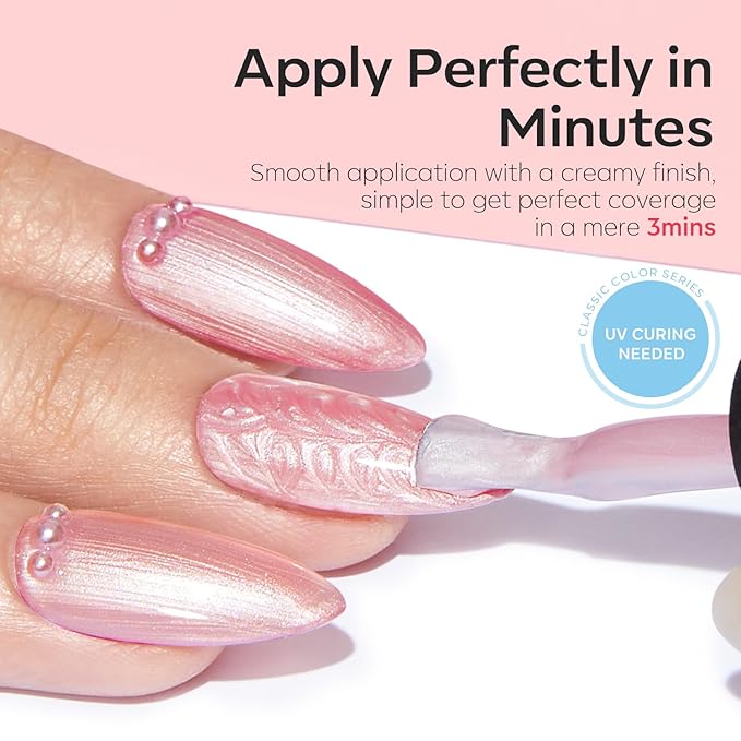 modelones Pearl Gel Nail Polish, 6 Colors Shimmer Glitter Iridescent White Nude Blue Pink Mermaid Nail Drawing Soak Off Gel Polish Swirl Shell Thread Effect Gift DIY at Home with Dotting Pen-VivaGrace Women