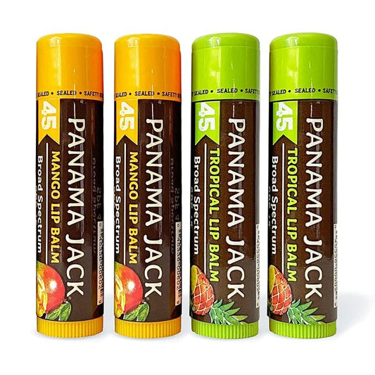 Panama Jack Sunscreen Lip Balm - SPF 45, Flavor Pack, Broad Spectrum UVA-UVB Sunscreen Protection, Prevents & Soothes Dry, Chapped Lips (Mango/Tropical)-VivaGrace Women