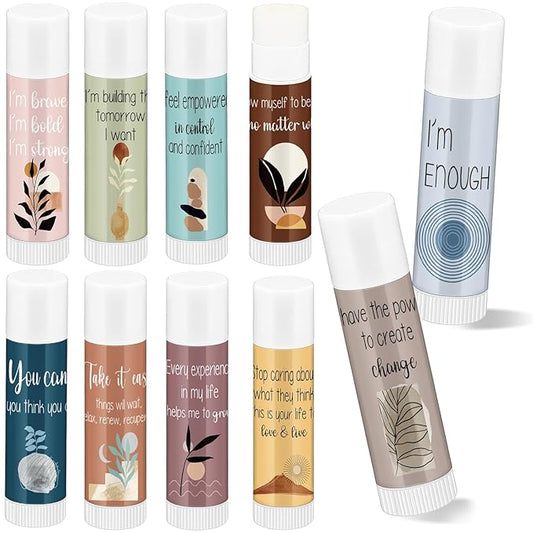 Mental Health Awareness Gifts Lip Balm Bulk Inspirational Lip Balm with Positive Daily Affirmation Cards Self Care Gifts Gifts for Women Men Stress Relief Family Reunion Favor(10 Sets)-VivaGrace Women