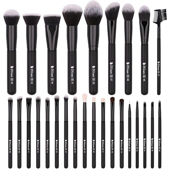 DUcare 27Pcs Makeup Brush Set Black Professional Premium Cosmetic Brushes for Foundation, Concealer, Eyeshadow, Blending, Powder, Contouring-VivaGrace Women