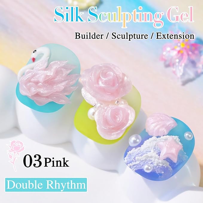 Double Rhythm 3D Nail Gel Pearl Solid Sculpting Gel for Nail Art Non-Sticky Hard for Building Carving Molding Extension Soak Off UV/LED Nail Art Salon Home DIY 0.5 Oz (Light Pink-Silk 03)-VivaGrace Women