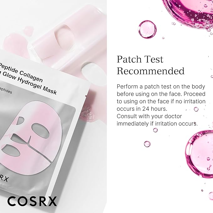 COSRX The Peptide Collagen Lifting Glow Hydrogel Face Masks Skincare 3 EA, Collagen Face Mask, Travel Essentials, Overnight Face Mask, Korean SkinCare-VivaGrace Women