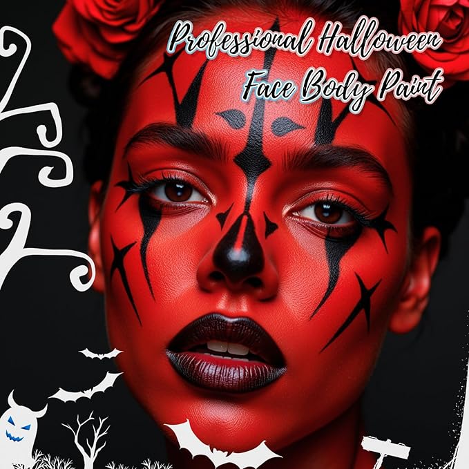 Devil Red Water Based Face Body Paint, 2.37 OZ Large Tube Full Coverage Face Paint for Cosplay Joker Vampire Spiderman, Washable Red Body Painting Cream for Adult Carnival Halloween SFX Makeup-VivaGrace Women