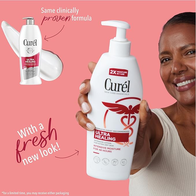 Curel Ultra Healing Intensive Fragrance-Free Lotion For Extra-Dry Skin, Dermatologist Recommended, Ideal for Sensitive Skin, Cruelty Free, Paraben Free, 13 Oz, Pack of 3-VivaGrace Women