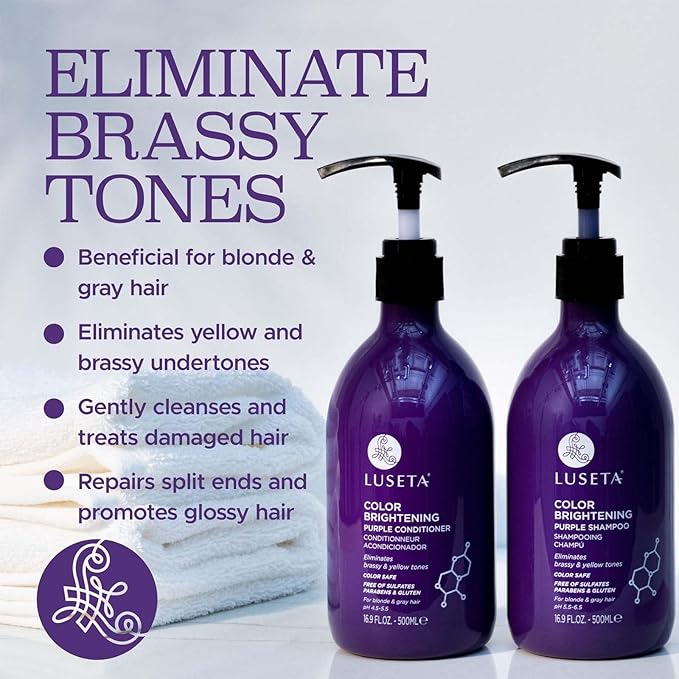Luseta Purple Shampoo and Conditioner Set for Blonde, Gray - Color Treated Hair - Sulfate Free Paraben Free - Infused with Cocos Nucifera Oil for Curly and Damaged Hair - 2x16.9oz-VivaGrace Women