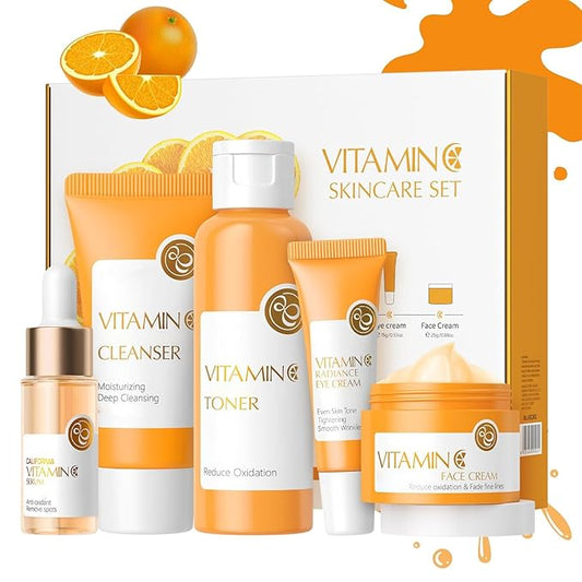 Vitamin C Skincare Set, 5Pcs Skincare Gift Set With Cleanser, Toner, Face Serum, Face Cream, And Eye Cream, Facial Kit for Women, 5-In-1 Skin care Gift Set, Moisturizing Skincare Set For Women Men-VivaGrace Women