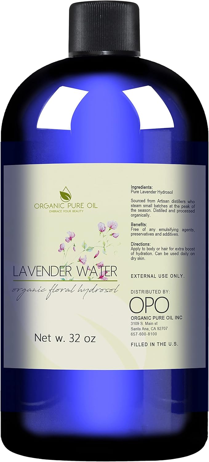 Lavender Water Hydrosol - Pure Steam Distilled Natural Non GMO Calming Bulk Body, Face, Facial Toner, Aromatherapy, Set Makeup, Cleanser Mist Spritz - 32oz - OPO-VivaGrace Women