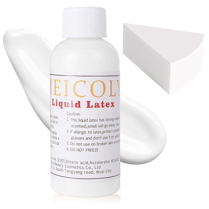 MEICOLY Clear White Liquid Latex with Sponge for Yarn Wood Makeup,Halloween Costume SFX Special Effects Makeup for Scar Burn Monster Zombie Cut Wound Skin Wrinkle,Latex Glue for Face and Body-VivaGrace Women