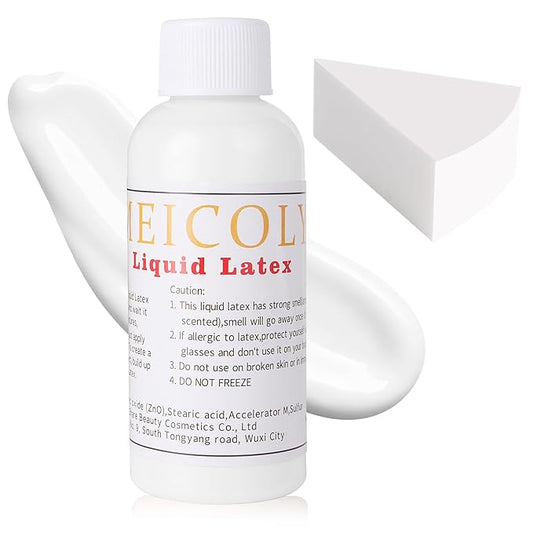MEICOLY Clear White Liquid Latex with Sponge for Yarn Wood Makeup,Halloween Costume SFX Special Effects Makeup for Scar Burn Monster Zombie Cut Wound Skin Wrinkle,Latex Glue for Face and Body-VivaGrace Women