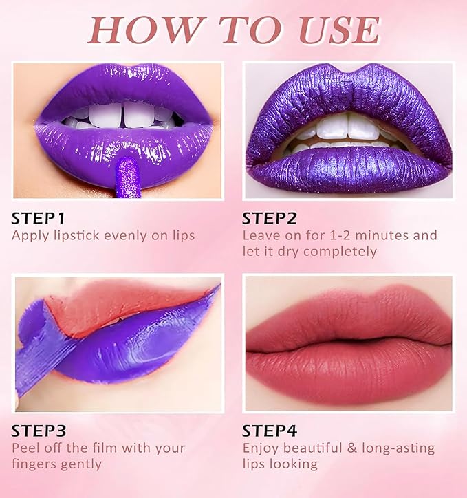 Peel Off Lip Stain -Lip Stain Peel Off Masque - Long Lasting, Waterproof and Transfer Proof Nude Lip Tint, Matte Finish Peel Off Makeup (04 First Kiss Stain)-VivaGrace Women