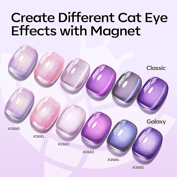 modelones Cat Eye Gel Nail Polish, 6 Colors Purple Pink Glitter Gel Polish Set with Magnet Sparkle Galaxy Series Nail Polish Kit Soak Off Led Nail Art Manicure Salon DIY Gifts-VivaGrace Women