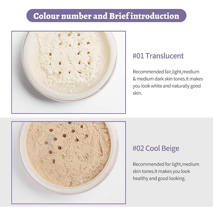 PHOERA Setting Powder Controls Oil,Setting Powder Makeup Light,Loose Powder Makeup Coverage,Loose Setting Powder Mini,0.17oz (01#Translucent)-VivaGrace Women